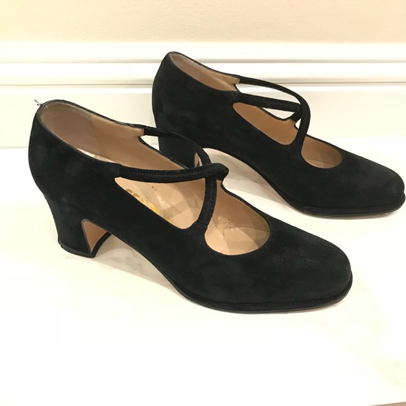 Ferragamo black suede crisscross block heels black - Picture 2 of 7